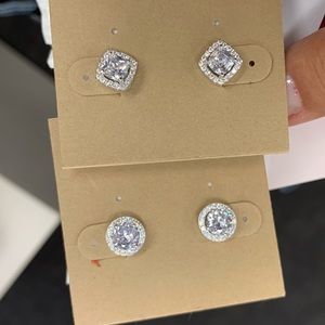 Lesa Michele Sterling Silver CZ RoundStud Earrings